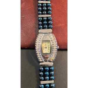 Women's 22mm Silver Tone Denacci Watch, MOP Face, Crystal Accents